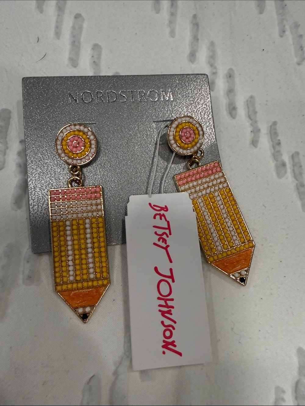 Betsey Johnson Yellow & Pink Beaded Pencil Drop Earrings